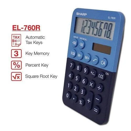 Sharp EL-760RBBL - 8 Digit Desktop Calculator - Blue - Image 2